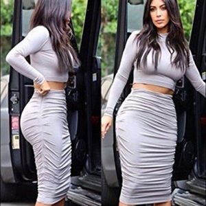 Kim K faux suede nude skirt